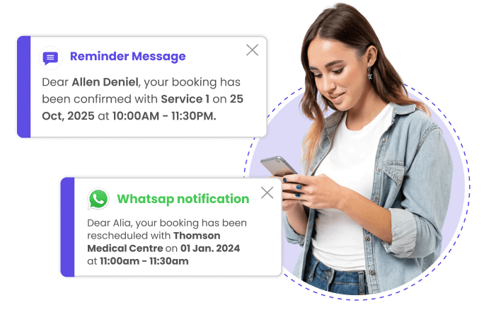 message reminders and whatsapp notification for appointment booking