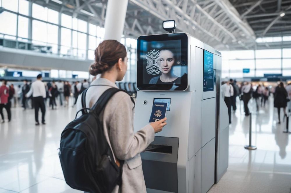 Airport Biometric System Scanning Woman’s Face