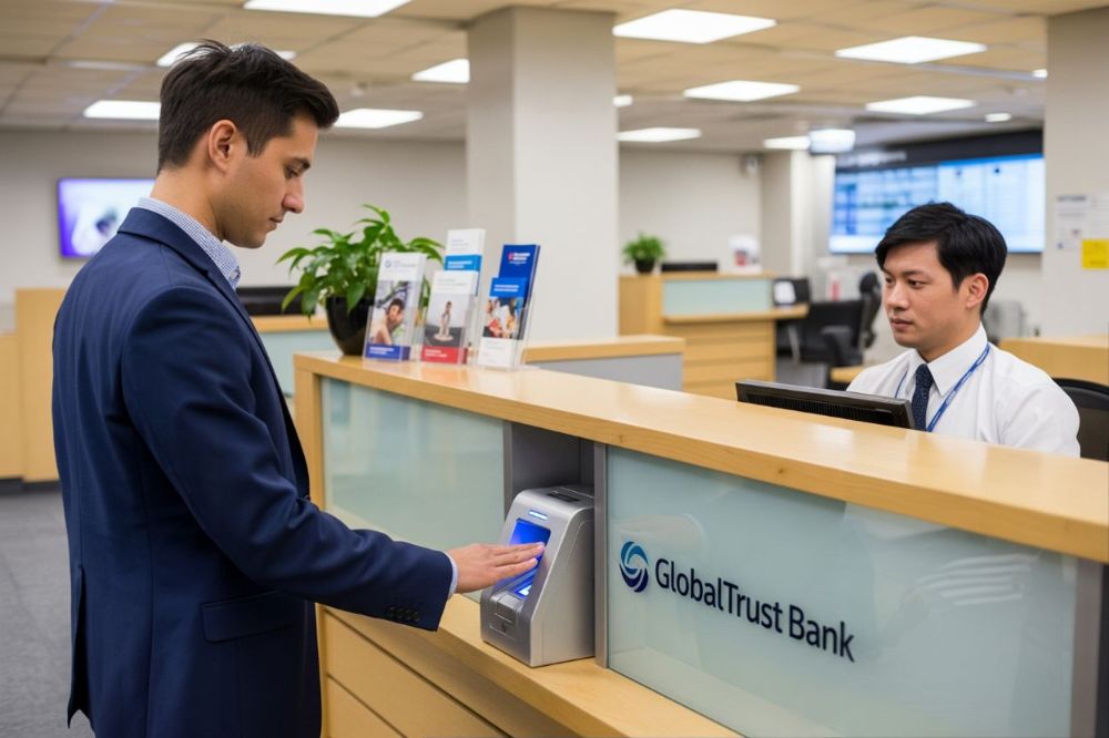 Bank Biometric System Scanning Person’s Fingerprint