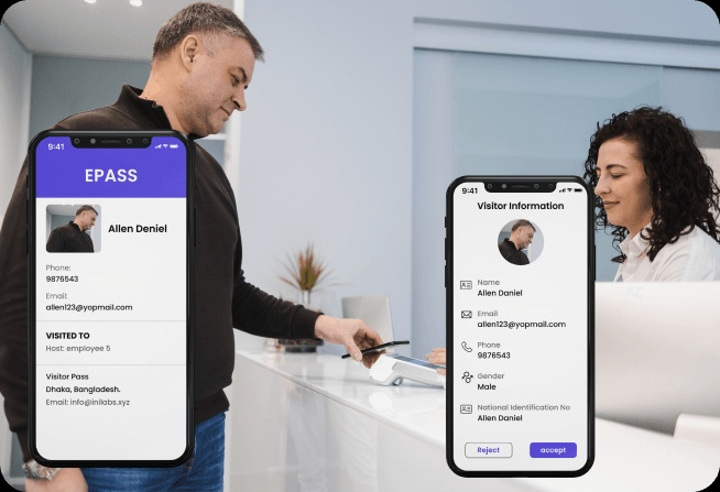 Visitor adding his information into the software with mobile