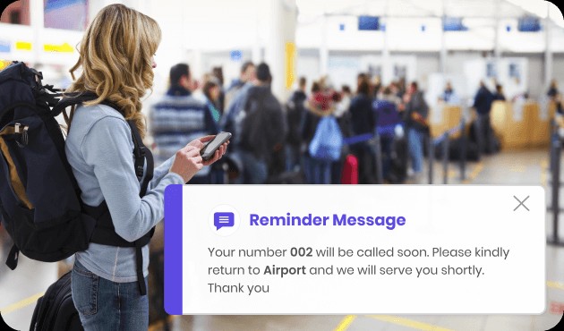 airport queue system reminder notification for passenger