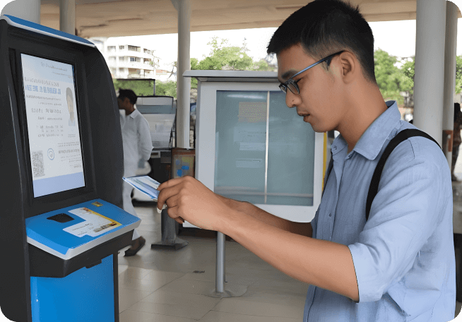 A Person Using Self-Service Kiosk