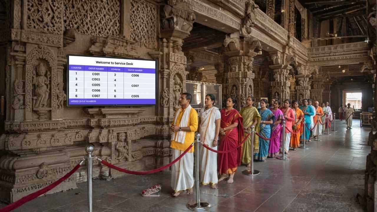 Digital Screen Showing Temple Queue Status