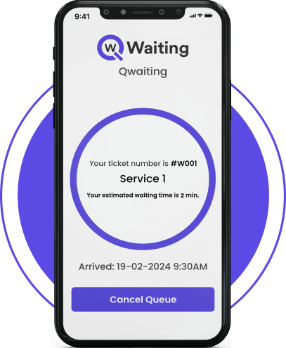 real-time message showing ticket no. and estimated waiting time