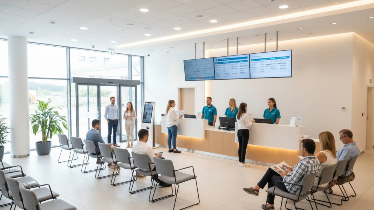 customer flow design with proper entry, exit, waiting and service zones