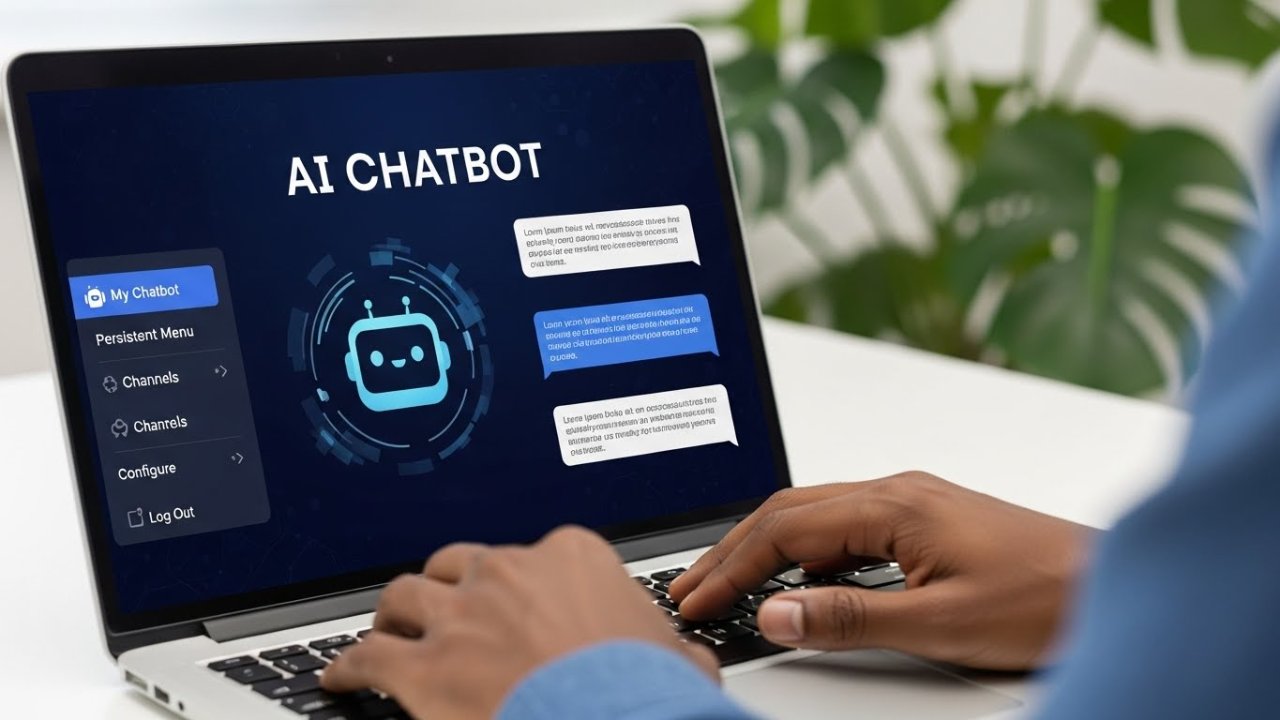 person using ai chatbot on laptop