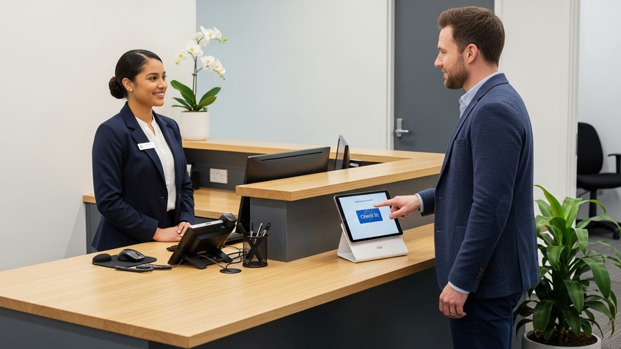 a guest using visitor check-in system