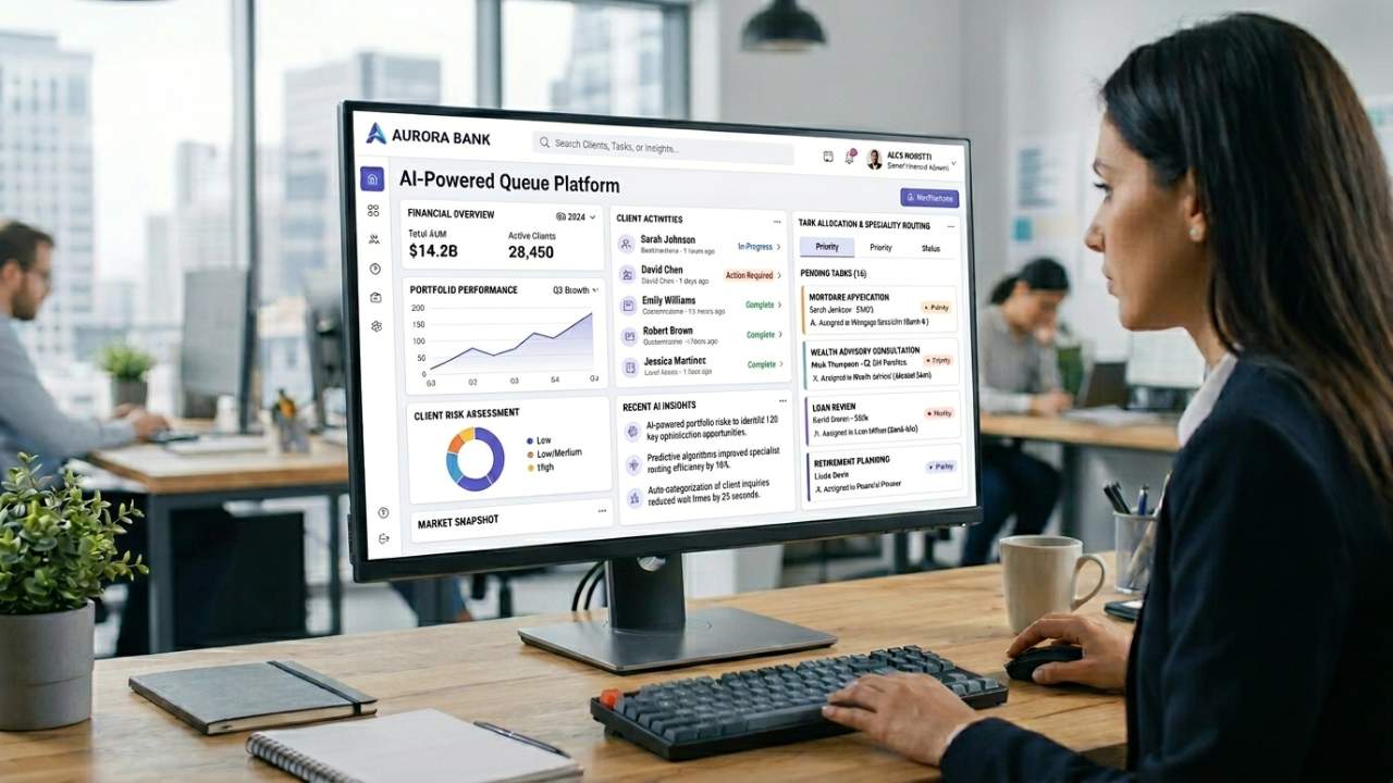 ai-powered banking queue management dashboard