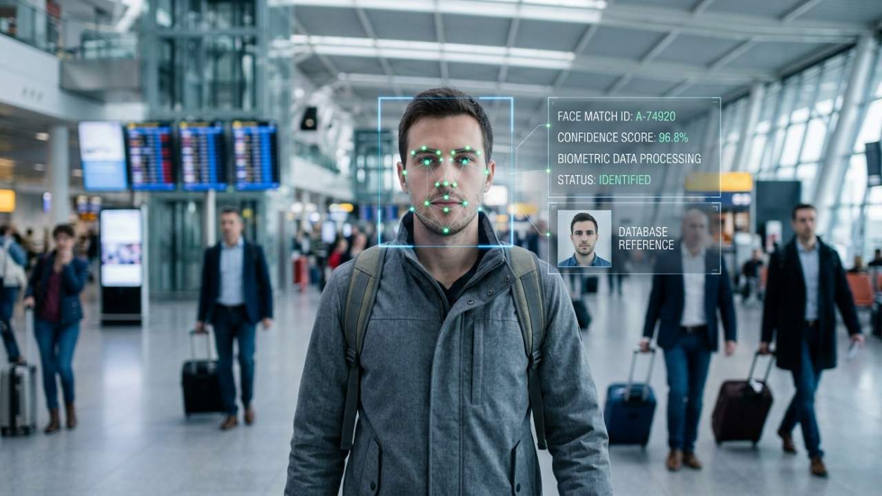 facial identification software analyzing face biometric data